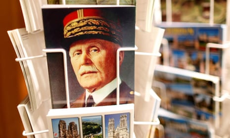 A postcard featuring Marshal Petain on sale at the souvenir shop of the Ossuary of Douaumont, near Verdun, north-eastern France