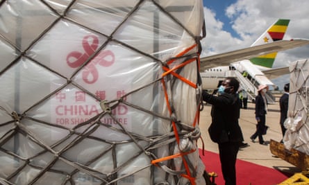 Covid-19 vaccines arrive at Harare international airport in Zimbabwe. Zimbabwe is one of a dozen African countries to receive donated vaccines from China.