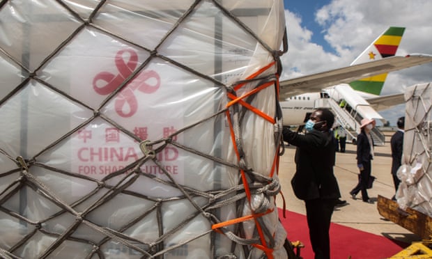 Covid-19 vaccines arrive at Harare international airport in Zimbabwe. Zimbabwe is one of a dozen African countries to receive donated vaccines from China.