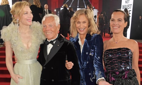 Giorgio Armani with (l to r) Cate Blanchett, , Lauren Hutton and his niece Roberta Armani at the 2019 Fashion Awards, where he won the award for outstanding achievement.