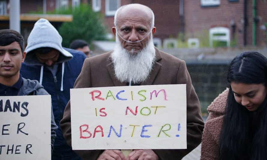 Protestors make their views known outside Yorkshire’s Headingley ground in Leeds on Saturday.