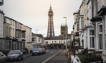 Terrace housing in Blackpool, with the tower visible at the end of the street