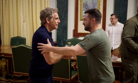 Hollywood actor Ben Stiller meets with Ukraine’s President Volodymyr Zelenskiy in Kyiv in June.
