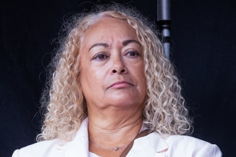 Kim Johnson on a stage at a rally in Parliament Square, London.