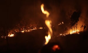 Amazon fires burn at night