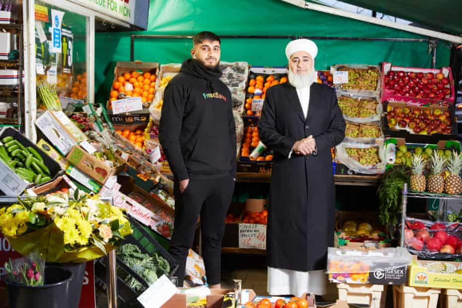 Mohammed Shafiq and his son Hammaad at Freshsave greengrocery in Didsbury.