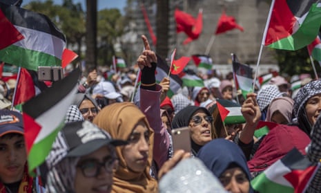 People demonstrate in support of the Palestinian ‘Great March of Return’ in Rabat, Morocco, 2018