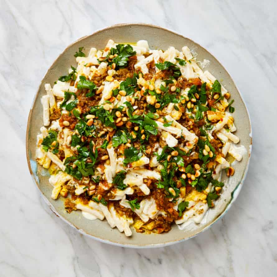 Yotam Ottolenghi's macaroni with yoghurt and spicy lamb.