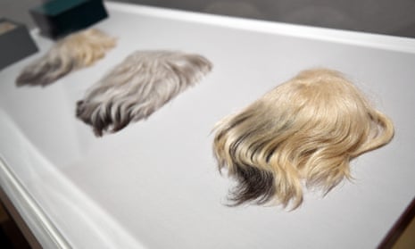 Warhol’s wigs, made by Paul Bochicchio, at Tate Modern.