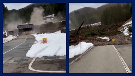 Japan earthquake: footage shows residents escaping Wajima landslide – video