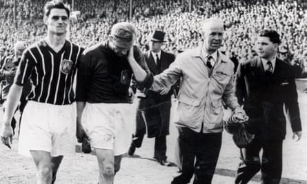Trautmann leaving the pitch after the final in 1956 with what he didn’t know was a broken neck until several days later.