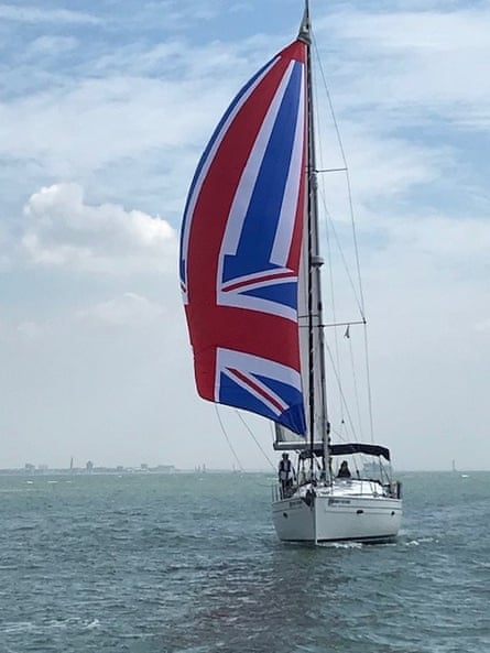 Yacht with union flag sail