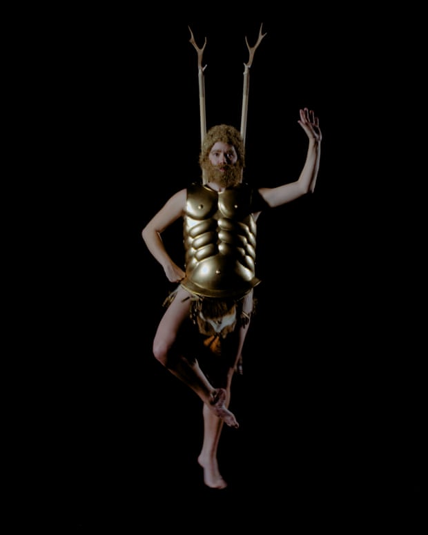 Tuulikki in deer outfit, performing Deer Dancer (2019), a film and sound installation.