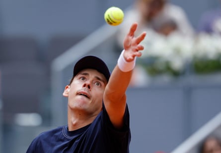 Australia’s Alex De Minaur serves during his clinical dismantling of Italy’s Lorenzo Sonego.