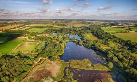 Aerial view of Pensthorpe Natural Park, Norfolk, UK.