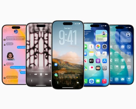 A composite showing various design features of the new iOS 26.