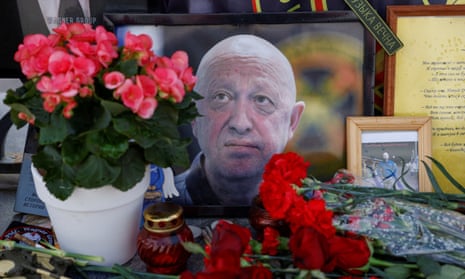 Details from a makeshift memorial for Yevgeny Prigozhin in Moscow earlier this month.