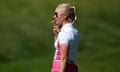 Europe's Charley Hull smokes on the 17th fairway during a practice round prior to the Solheim Cup golf tournament at the Robert Trent Jones Golf Club, Wednesday, Sept. 11, 2024, in Gainesville, VA. (AP Photo/Matt York)