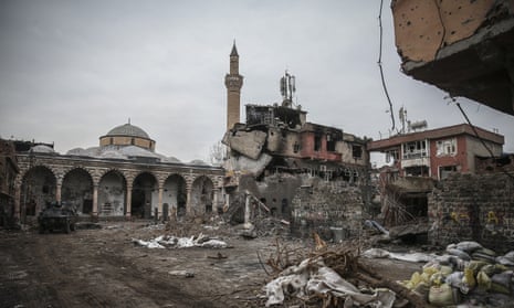 Damaged buildings in the Sur district of the mainly-Kurdish city of Diyarbakir. 