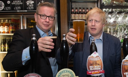 EU referendumMichael Gove and Boris Johnson (right) pull pints of beer at the Old Chapel pub in Darwen in Lancashire, as part of the Vote Leave EU referendum campaign. PRESS ASSOCIATION Photo. Picture date: Wednesday June 1, 2016. See PA story POLITICS EU. Photo credit should read: Stefan Rousseau/PA Wire