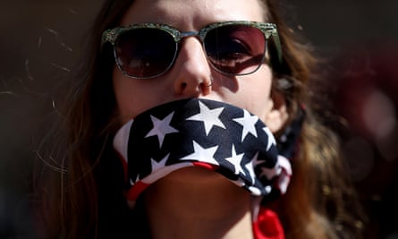 A protester during a march and rally to support women’s health programmes and protest against the White House global gag rule in March 2017.