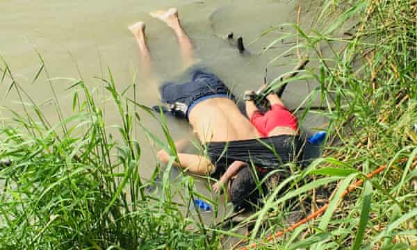 The bodies of Salvadoran migrant Óscar Alberto Martínez Ramírez and his nearly 2-year-old daughter Angie Valeria lie on the bank of the Rio Grande in Matamoros, Mexico.