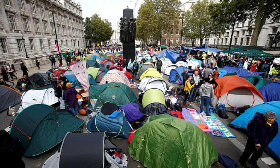 XR tents on Whitehall in central London