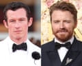 Callum Turner and Jack Lowden shown side-by-side in tuxedos with bow ties at red carpet events