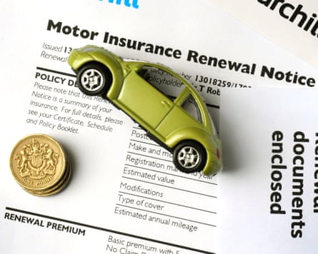 a picture of pound coins a toy car sat atop a motor insurance renewal form