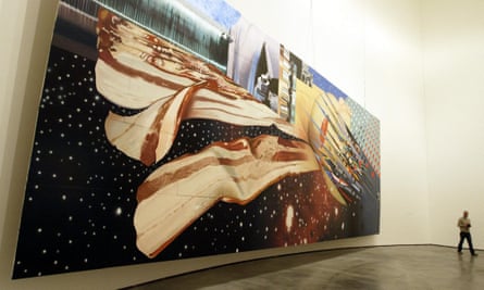 A photograph from 2004 shows a man walking past Star Thief by James Rosenquist, at the Guggenheim Bilbao Museum.