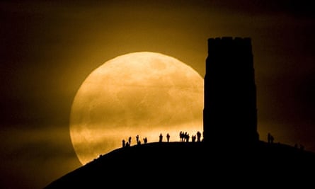 Watching the moon from St Michael’s Tower on Glastonbury Tor.