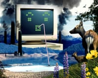 A large computer drinking a reservoir dry.