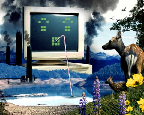 Um computador de grande porte consumindo toda a energia de um reservatório.