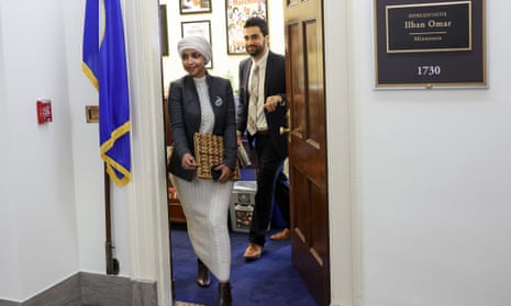 Ilhan Omar leaves her office on Thursday to speak on the House floor before the committee vote.