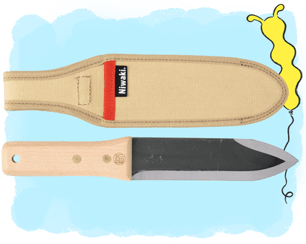 Niwaki hori-hori-pro and branded sheath.
