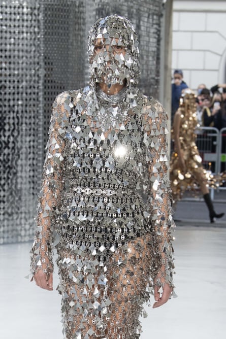 Chain mail mask from Paco Rabanne’s womenswear collection.