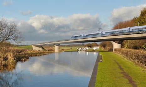 An artist’s impression of a HS2 train crossing the Birmingham and Fazeley viaduct