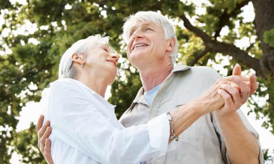 A senior couple dancing