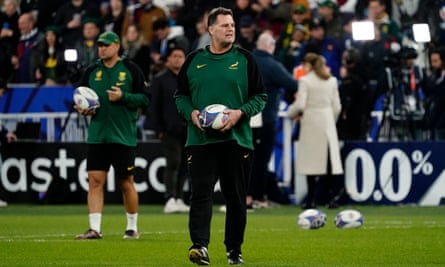 Rassie Erasmus on the pitch before South Africa took on France in Paris