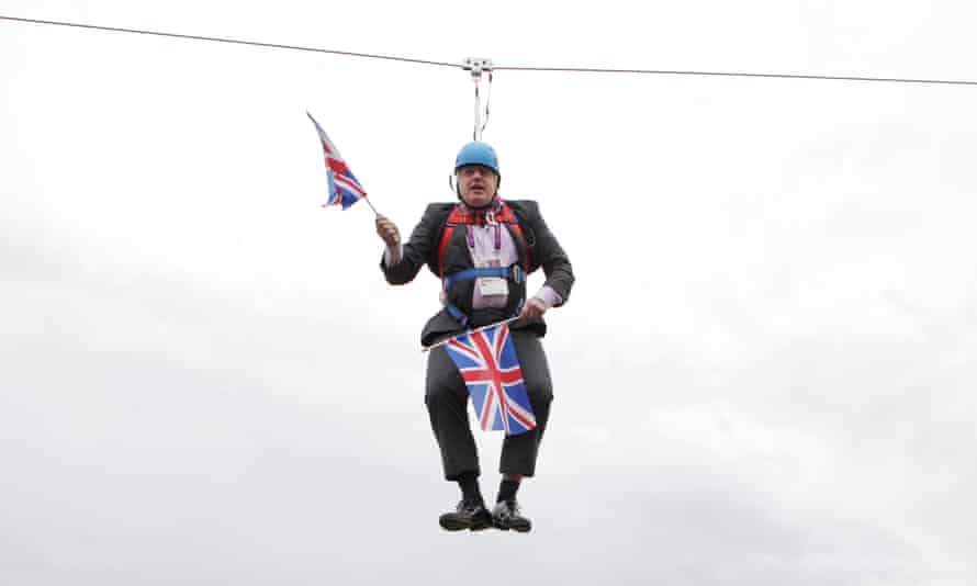 Boris Johnson stuck on a zipline in Victoria Park, London, August 2012