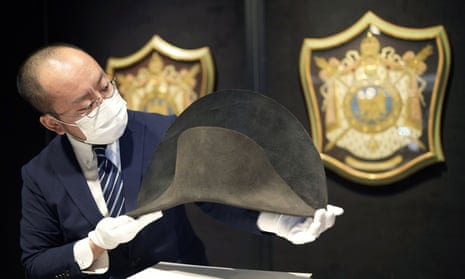 A bicorne winter campaign hat which belonged to late French Emperor Napoleon Bonaparte is displayed ahead of an auction at Bonhams in Hong Kong, China.