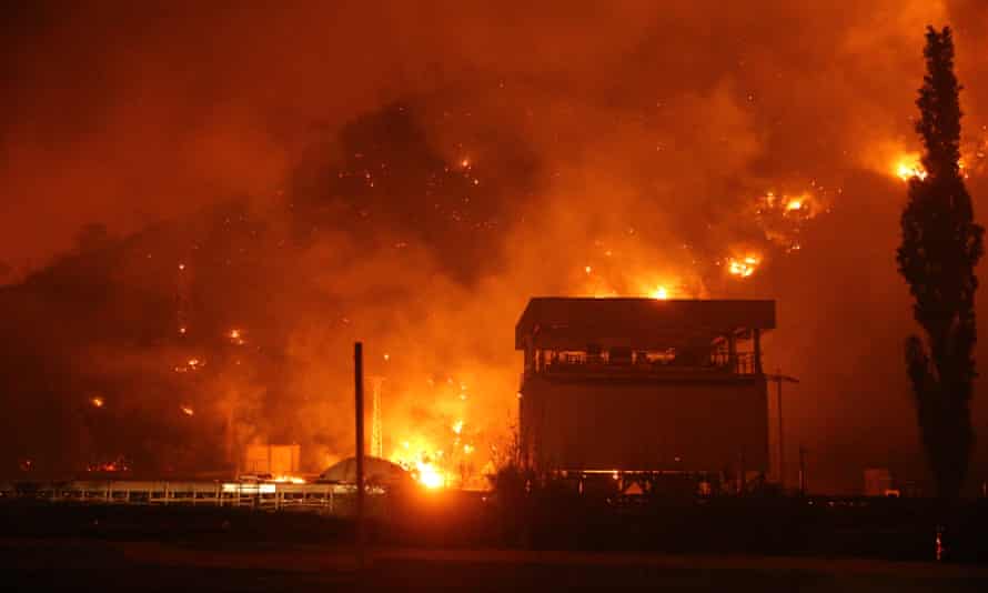 Wildfires burning close to the Kemerköy power power plant in Muğla, Turkey.