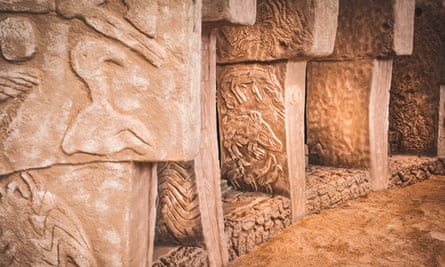 Carved buildings at the ancient site of Gobekli Tepe.