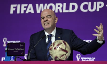 Le président de la Fifa, Gianni Infantino, s'exprime lors de la conférence de presse de clôture de la Coupe du monde