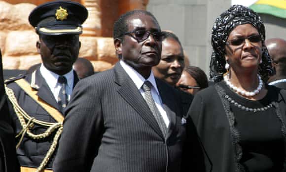 Zimbabwean President Robert Mugabe and his wife Grace, whose bid for power is widely seen to have sparked the coup. 