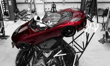 A mannequin ‘Starman’ sits at the wheel of a Tesla Roadster in this photo posted on the Instagram account of Elon Musk. The car will be on board when SpaceX launches its new rocket on Tuesday.
