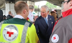 Prince Charles meets Red Cross volunteers after the Grenfell Tower fire in London