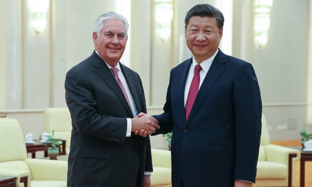US secretary of state Rex Tillerson shakes hands with Chinese president Xi Jinping on 30 September. 