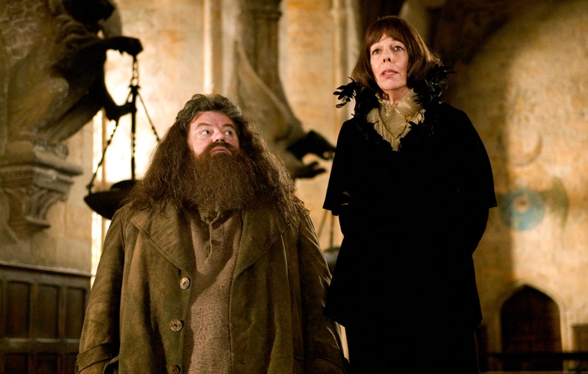 Film still of Hagrid and Maxime in Hogwarts