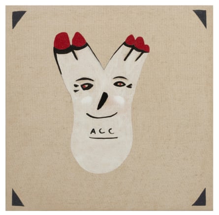 A painting of a white foot with a smiley face, by artist Mitch Cairns